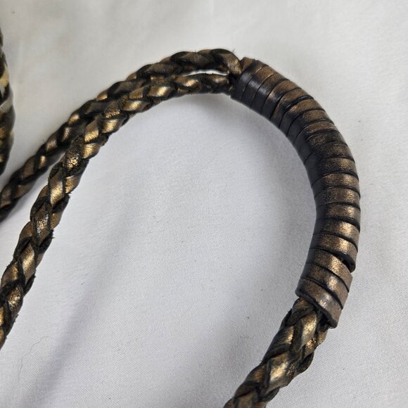 LJS Collection Small Braided Woven Leather Bucket Shoulder Bag Mixed Metallics - Picture 10 of 13